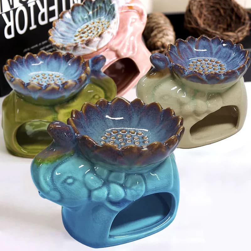 Bruciatore di aromi in ceramica con crepa di ghiaccio di loto Bruciatore di aromi Bruciatore di aromi con riscaldamento a candela Bruciatore di oli essenziali