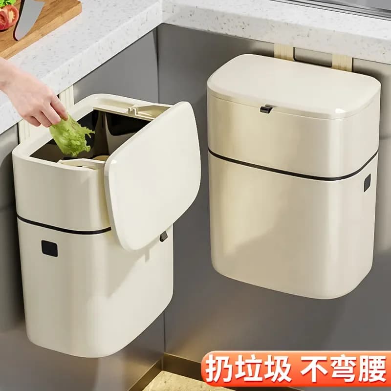 Wall Mounted Kitchen Trash Can with Lid Hanging Waste Bin for Toilet Living Room Food Garbage Storage Bucket Household