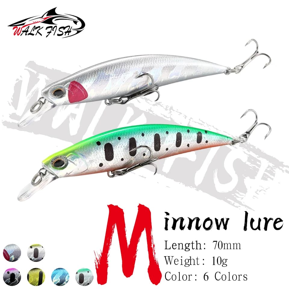 CAMMINARE PESCE 70mm 10g Esche da pesca Affondamento Minnow Esca dura artificiale Jerkbait Pesca Wobblers per luccio Spigola Trota Swimbait