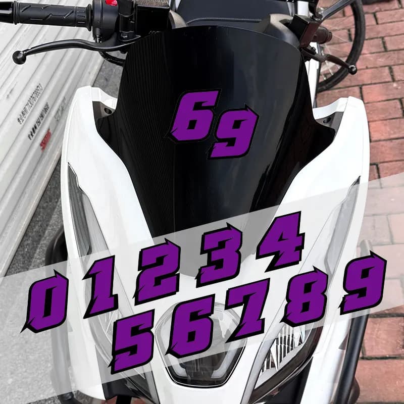 1PC numeri arabi viola adesivi moto impermeabili per fai da te moto serbatoio carburante carenatura anteriore scooter casco decalcomanie in vinile