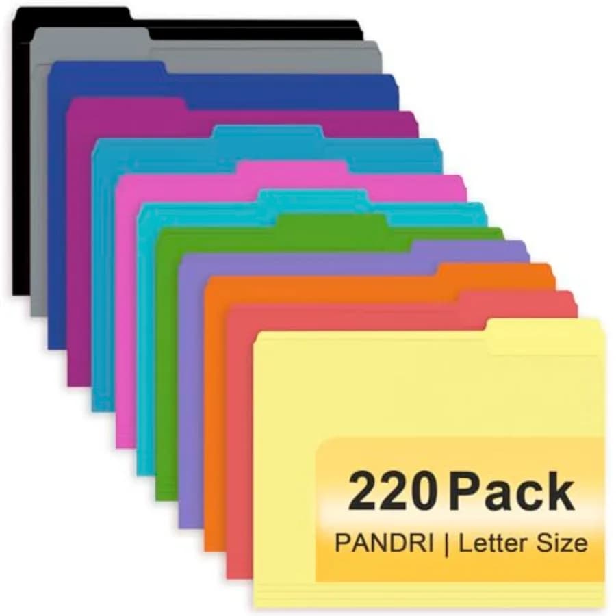 Cartelle Portadocumenti Colorate, Confezione da 220, Formato Letter con Linguetta 1/3, per Ufficio, Scuola e Aziende