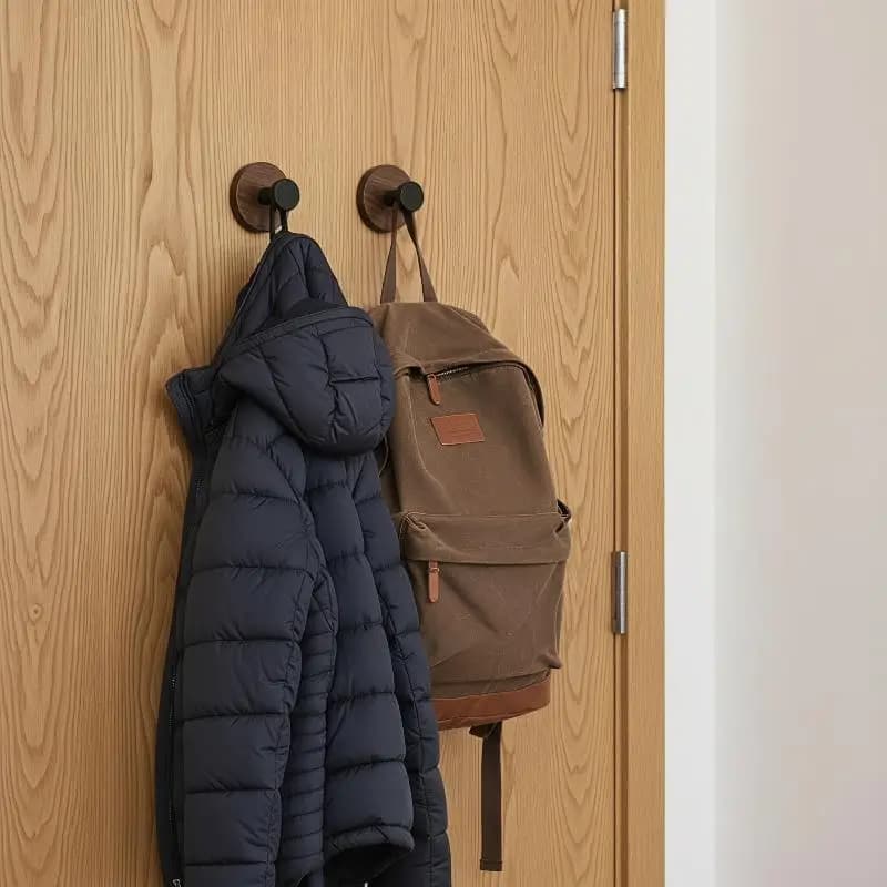 Wood Grain No Drill Wall Hooks Strong Self Adhesive Walnut Style Hanging Holder For Bathroom Kitchen Home Storage Organizer