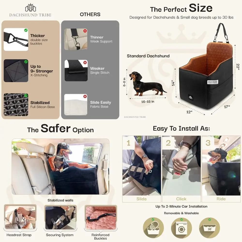 Anti-slip Car Seat Cover for Small and Small Dogs with Adjustable Straps and Black Lavabile Coating