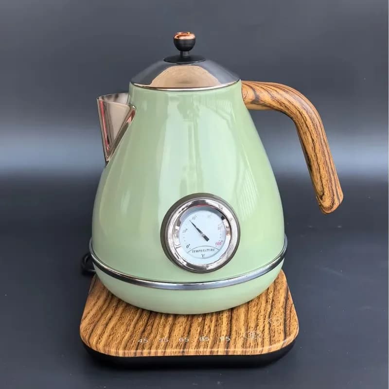 Bollitore Elettrico Vintage Effetto Legno 1.7L in Acciaio Inox 304 con Controllo Temperatura, Teiera Elettrica 220V