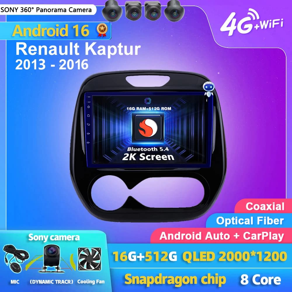 Plug and Play Android 15 Carplay Auto Multimedia Per Renault Kaptur Captur Clio Samsung QM3 2013 2015 2016 Stereo
