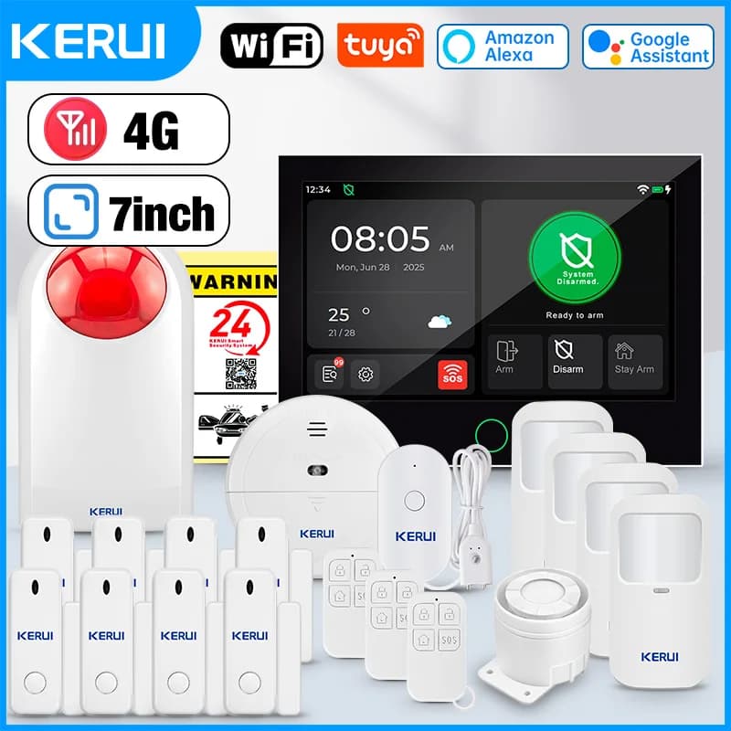 KERUI Allarme antifurto WiFi/4G GSM con ampio touch screen IPS da 7 pollici per sistema di allarme di sicurezza domestica con sensore di movimento sirena G70