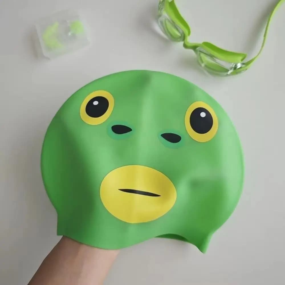 Funny Green-Head Swimming Caps High Stretch Waterproof Silicone Swim Caps Super Elastic Comfortable Fish Swim Hat Women Girls