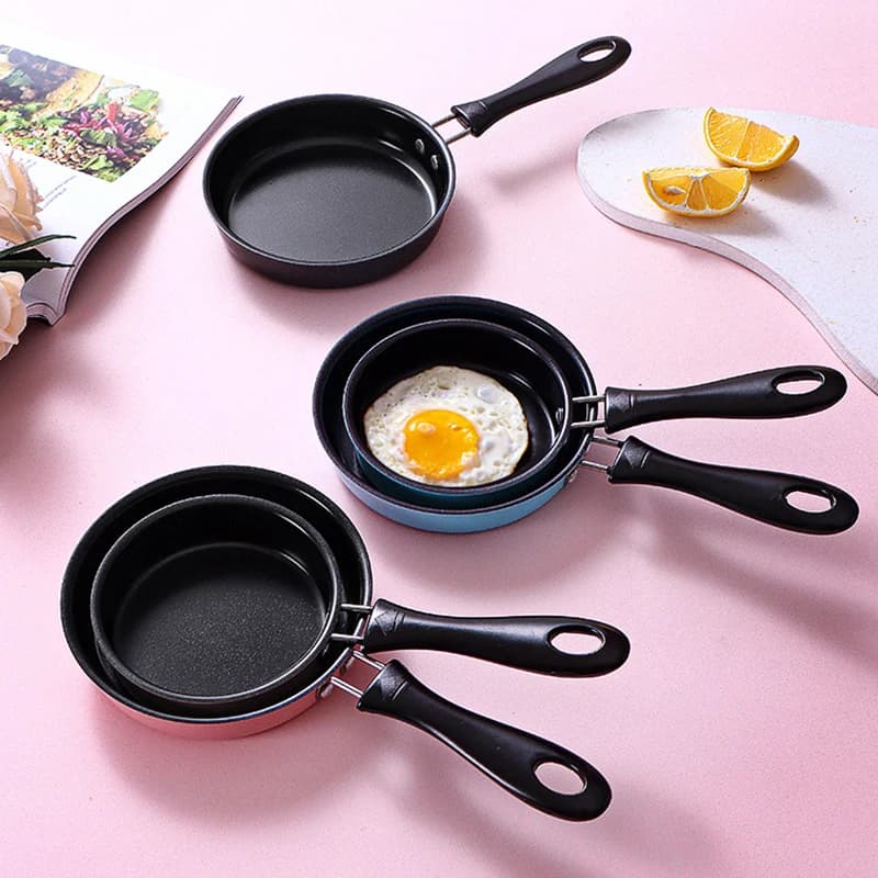 Mini stainless steel pan prevent pot stick induction breakfast round small egg pan with handle long kitchen gadget