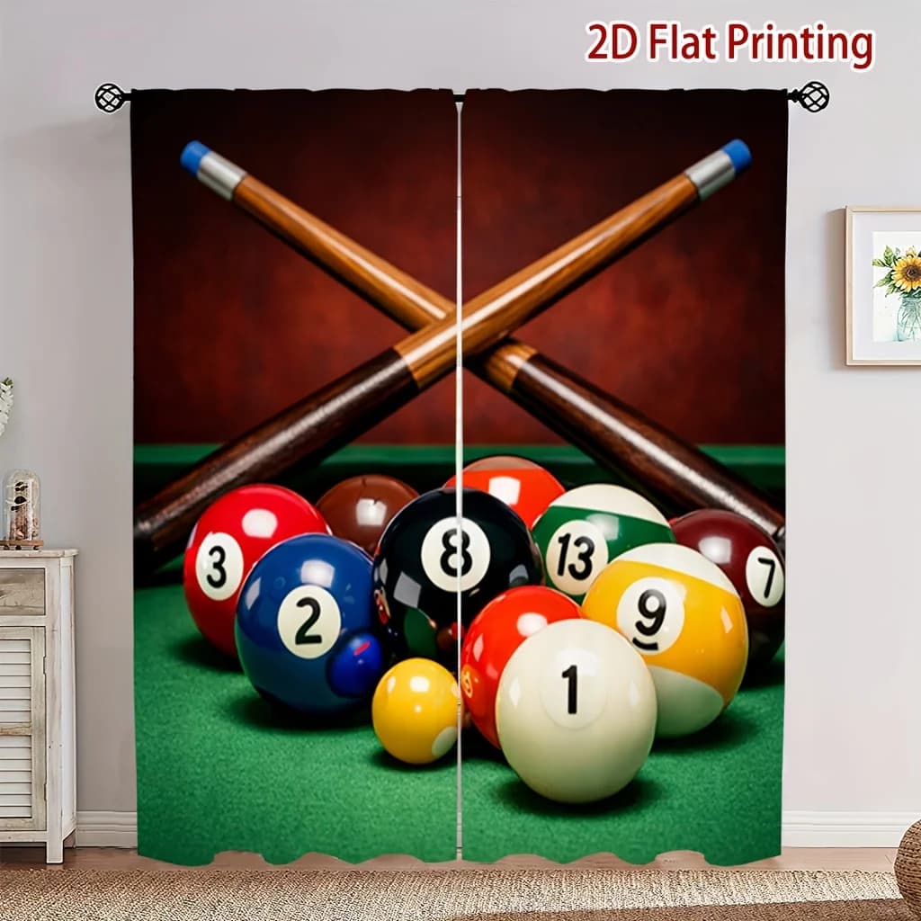Tenda per Tavolo da Biliardo, Design Realistico con Palla 8 e Stecche, Tende per Finestre di Sale Giochi e Man Cave