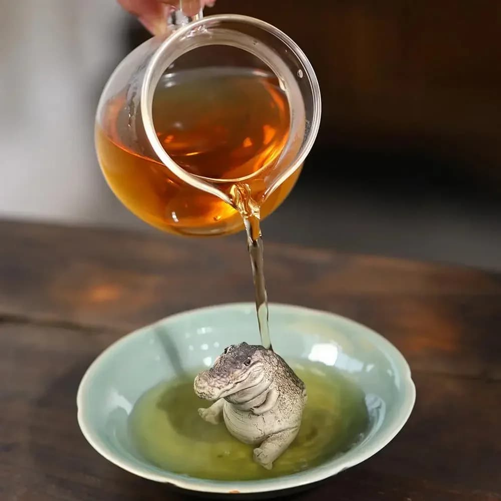 1PC Handmade Small Crocodile Tea Pet Ornament for Tea Ceremony Tea Game Financial Tea Table - Boutique Gift