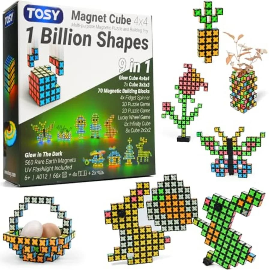 Cubo Magnetico 4x4 - 70 Blocchi 560 Magneti, Regalo per Pasqua, Blocchi da Costruzione Creativi, Puzzle Trasformabile con Fidget Spinner