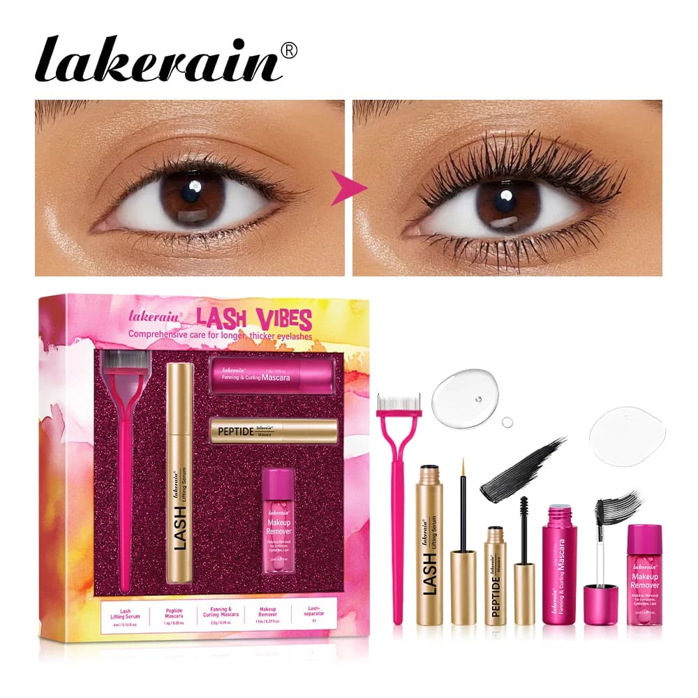 Set per la Cura delle Ciglia Lakerain, Fluido per la Crescita delle Ciglia, Mascara, Pettine per Ciglia, Kit Struccante Occhi, Regalo Ideale per Sopracciglia