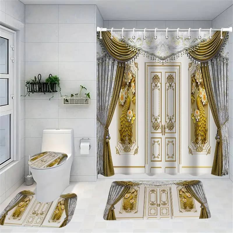 Tenda da doccia 3D Pringting set da bagno per animali tappeto da bagno antiscivolo impermeabile wc U con 12 ganci Home Deco