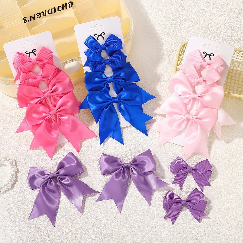 4 pezzi/set fermagli per capelli con fiocco in nastro di raso fatti a mano per neonate carino tinta unita tinta unita forcine in raso mollette copricapo per bambini