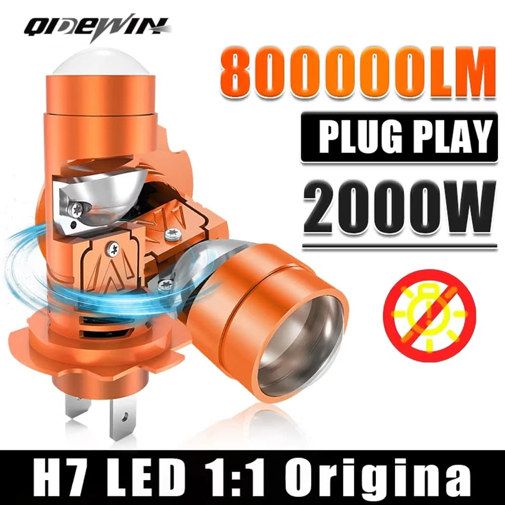 Mini H7 Lampada per fari a LED CANBUS 3 colori Lampadina per lenti per proiettore Fascio alto/basso 800000LM 2000W Fari per auto 6000K Bianco Plug & Play