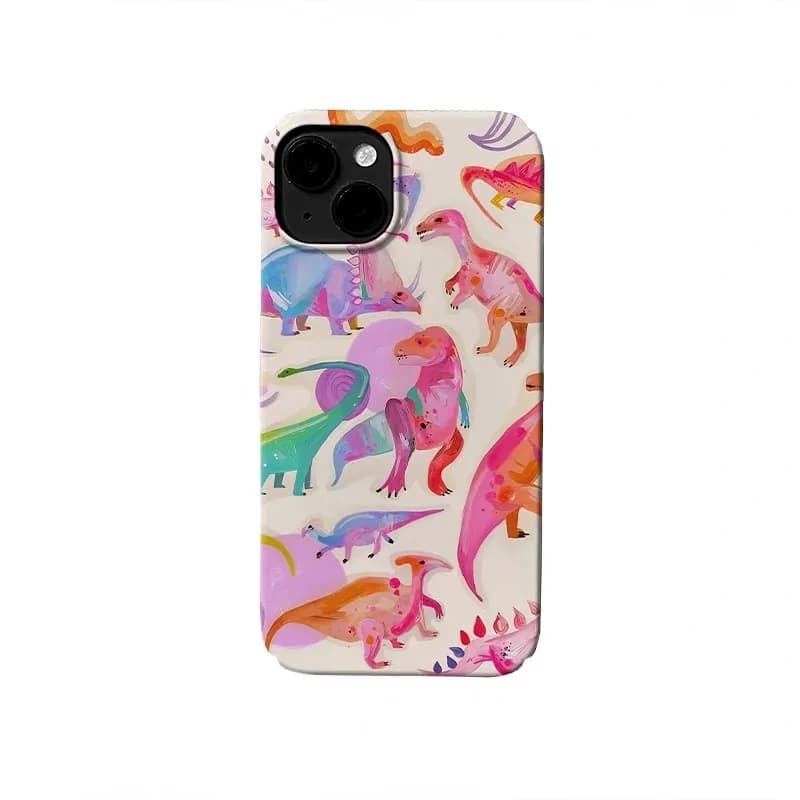 Ins Custodia per dinosauro con pittura a olio rosa per IPHONE 17 16 ProMax 15 14 Plus 13 12 MINI 11 PRO 16Plus XR XS MAX Cover per telefono in acrilico