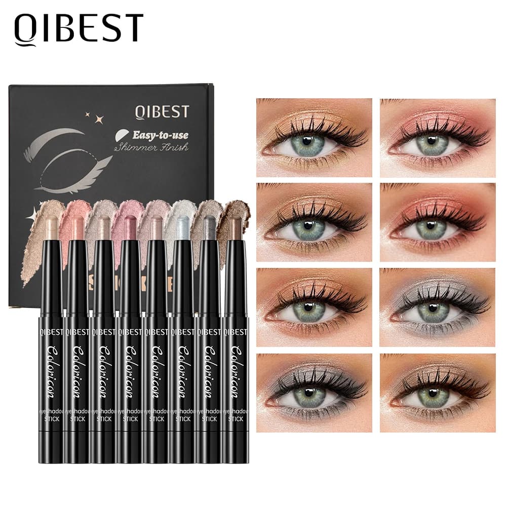 QIBEST Set di 8 Stick Ombretto Perlescenti Colorati, Matita Occhi Shimmer Lunga Durata, Set Trucco Naturale con Illuminante