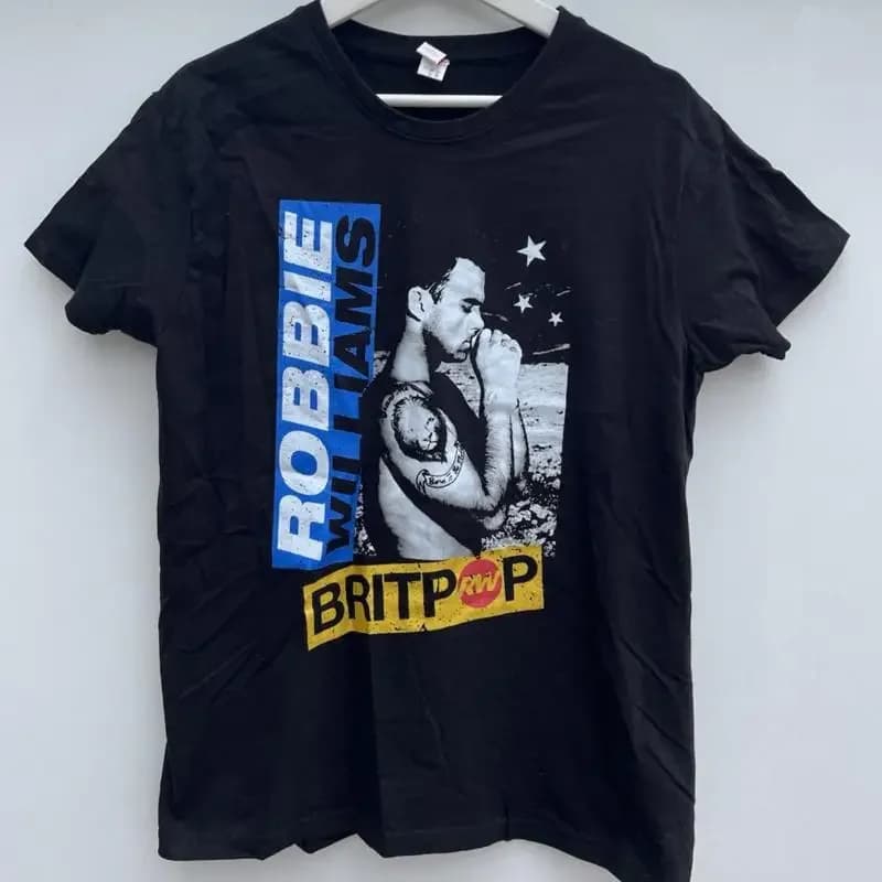 Robbie Williams Britpop T Shirt Tour UK Double Sided Black Mens Small S