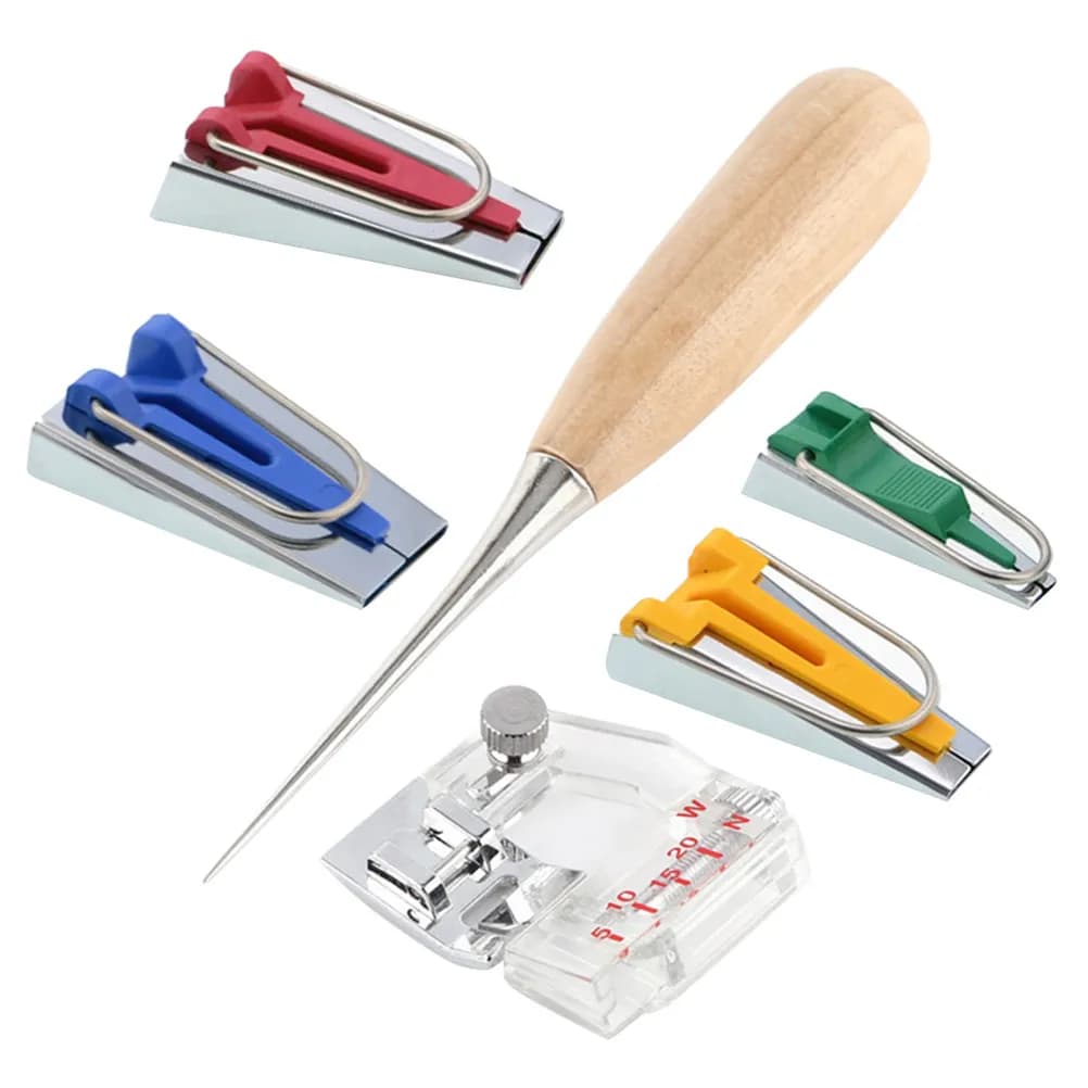 Set di 6 Pezzi per Creare Nastro Biadesivo Portatile, Kit per Bordature in Tessuto Fai-da-Te, Strumento di Precisione per Piegatura e Rifinitura