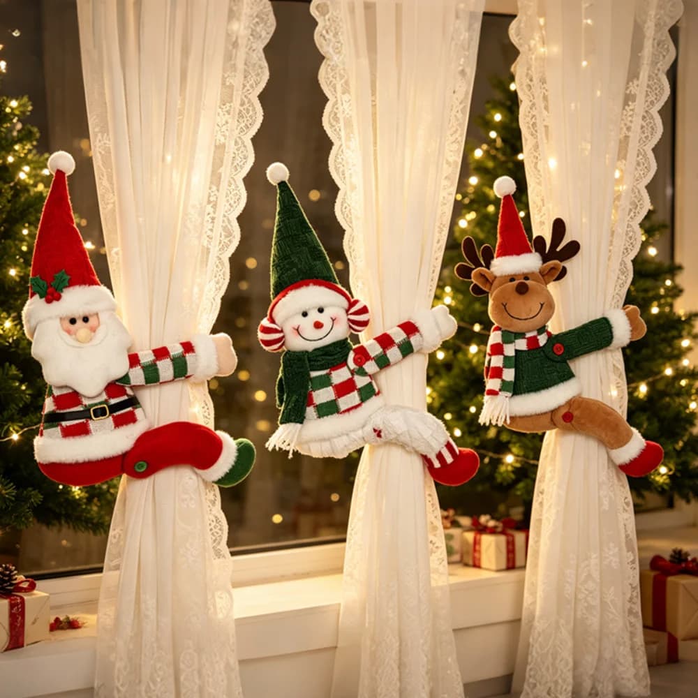 1Pcs Christmas Curtain Tiebacks Doll Velcro Curtain Holdback Buckle Xmas Window Home Decor Festive Curtain Strap Holder Ornament