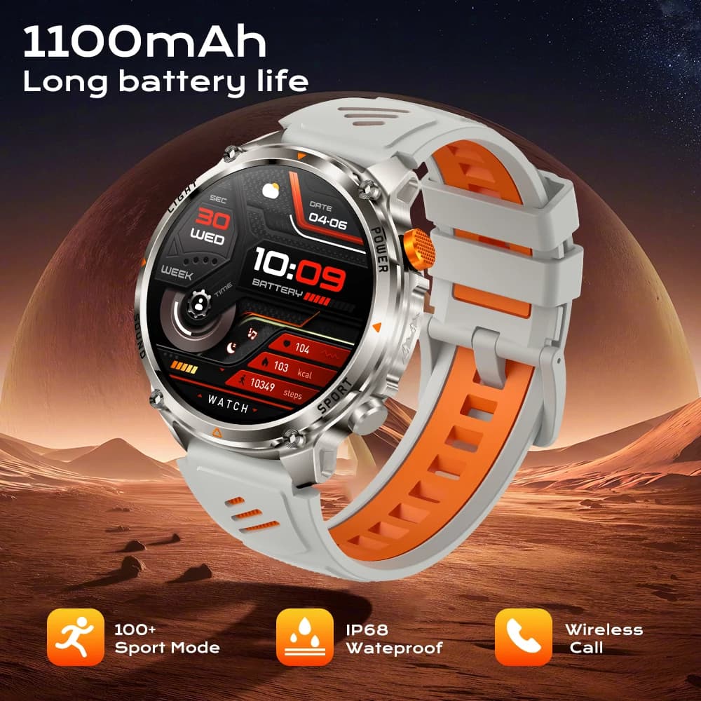 Smartwatch GPS HT45 - 1100 mAh long life battery, 1.85 inch HD screen, Over 100 sports modes, IP68 waterproof, Heart rate, Blood oxygen, Blue