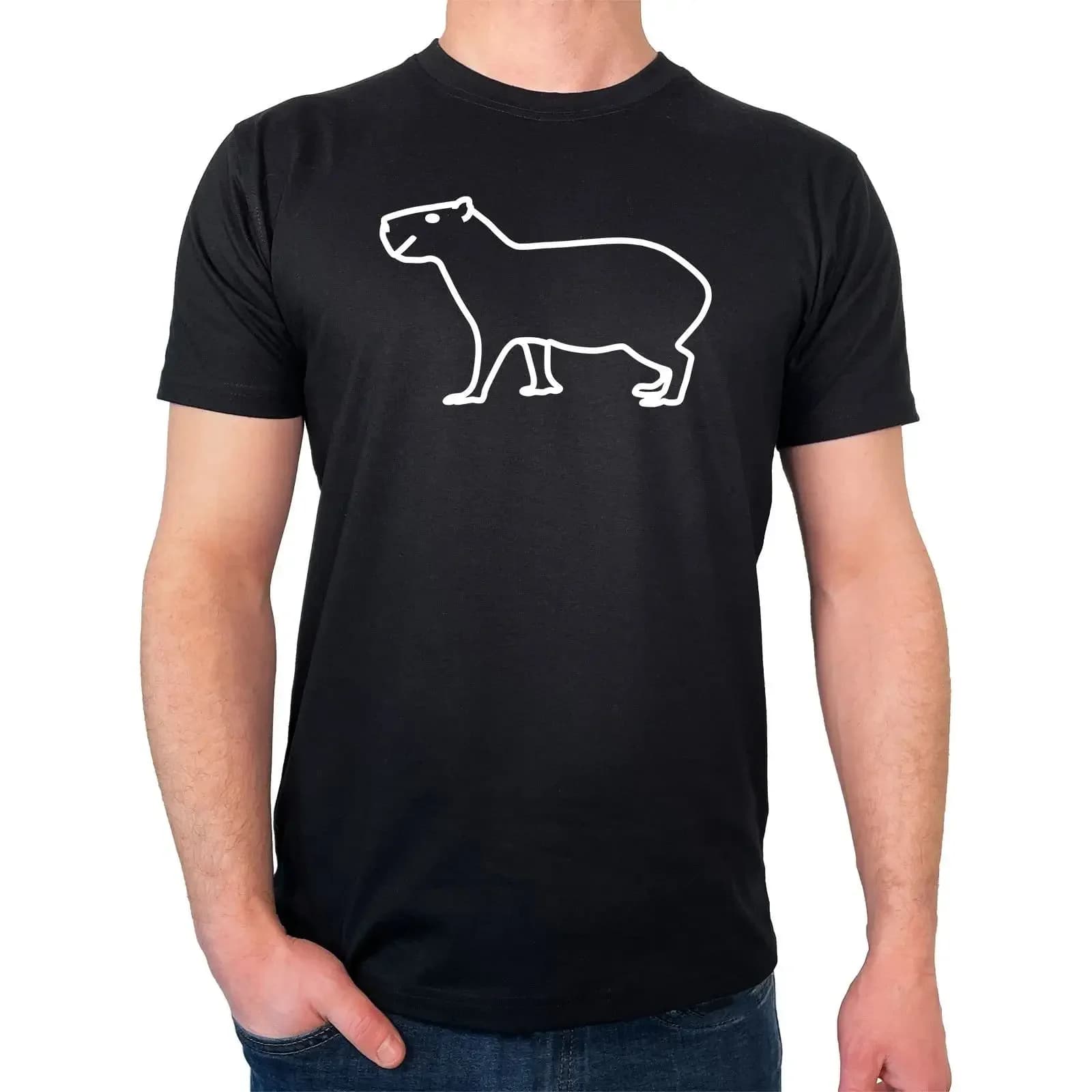 T-Shirt da Uomo con Silhouette di Capibara, Idea Regalo, Stile Vintage Lavato, Moda Casual Streetwear Unisex