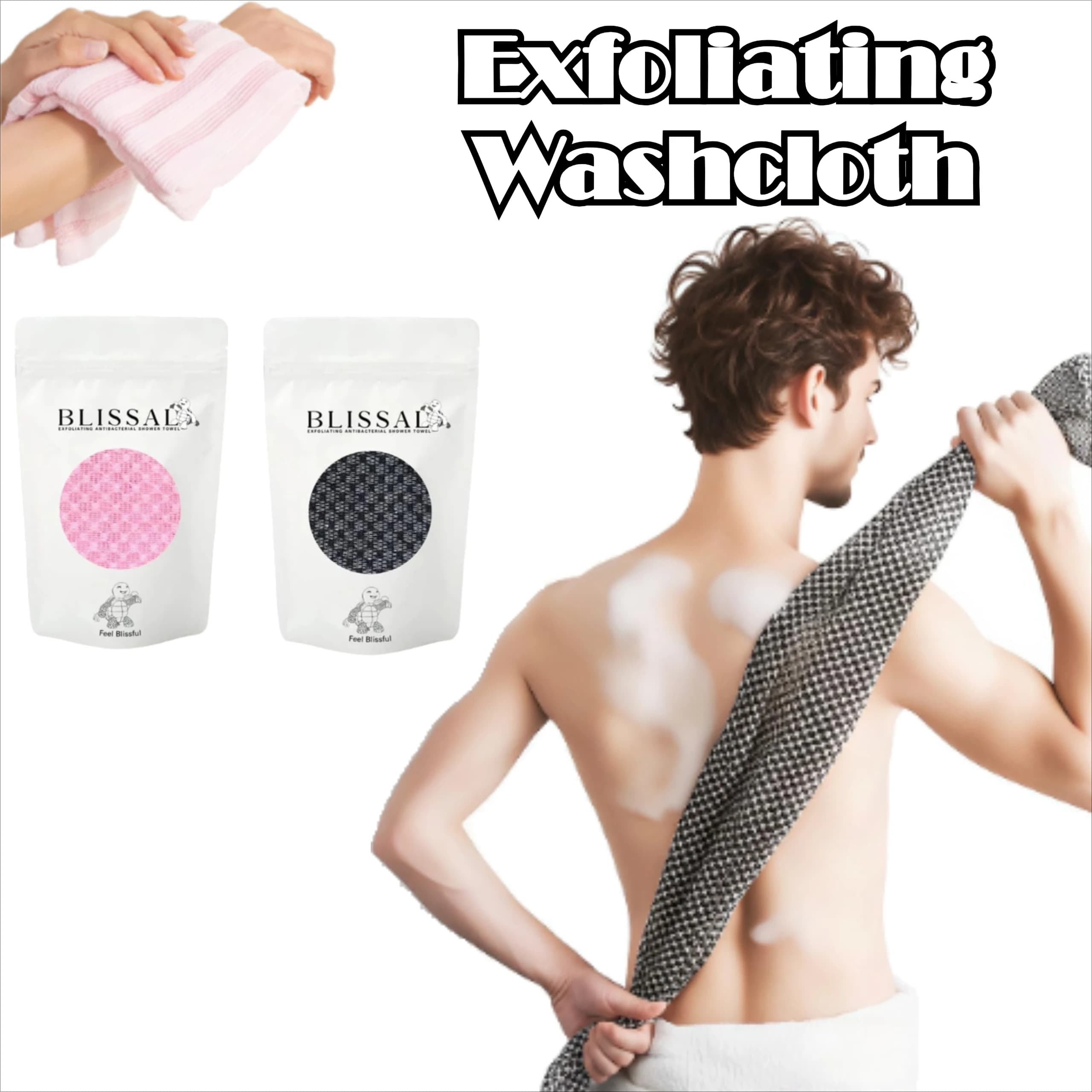 Upgrade Back Scrubbing Towel Dual Sided Durable Exfoliating Body Towel Back Strap Unisex Detox Mud Back Scrub Extended Bathing T