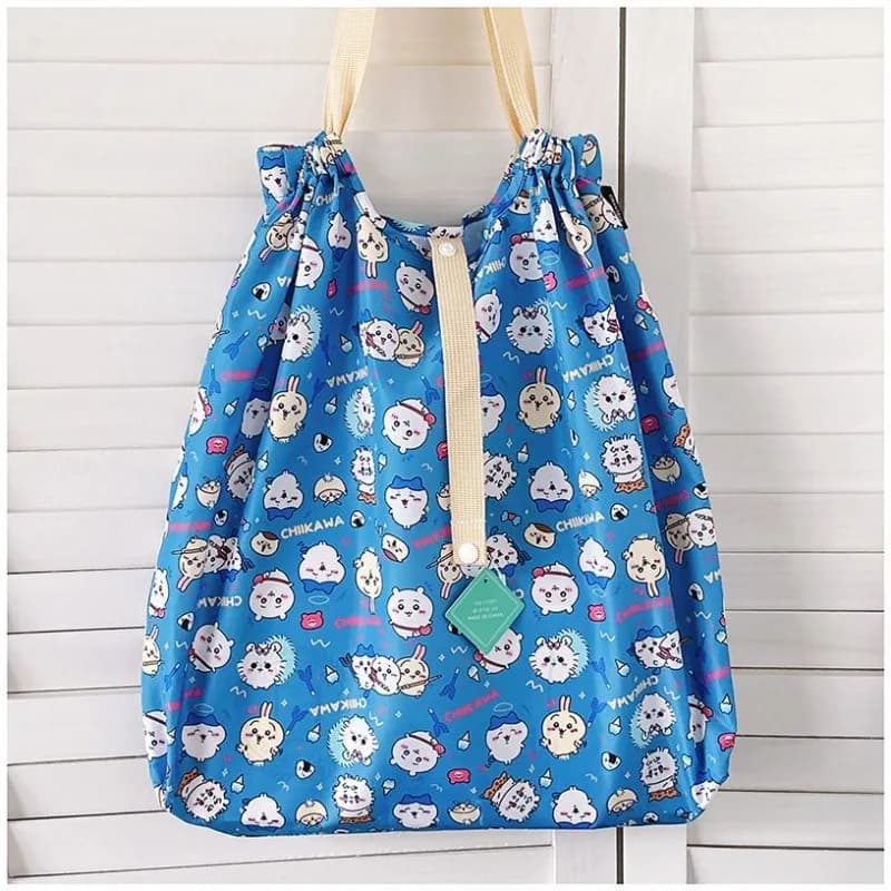 Anime Chiikawa Foldable Storage Bag Drawstring Snap Button Waterproof Stain-resistant Reusable Shopping Bag Business Trip Travel
