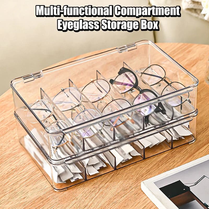 ● Multifunctional Transparent Glasses Storage Box 5 Grids Devided Sunglass Organizer Dustproof Eyeglasses Container