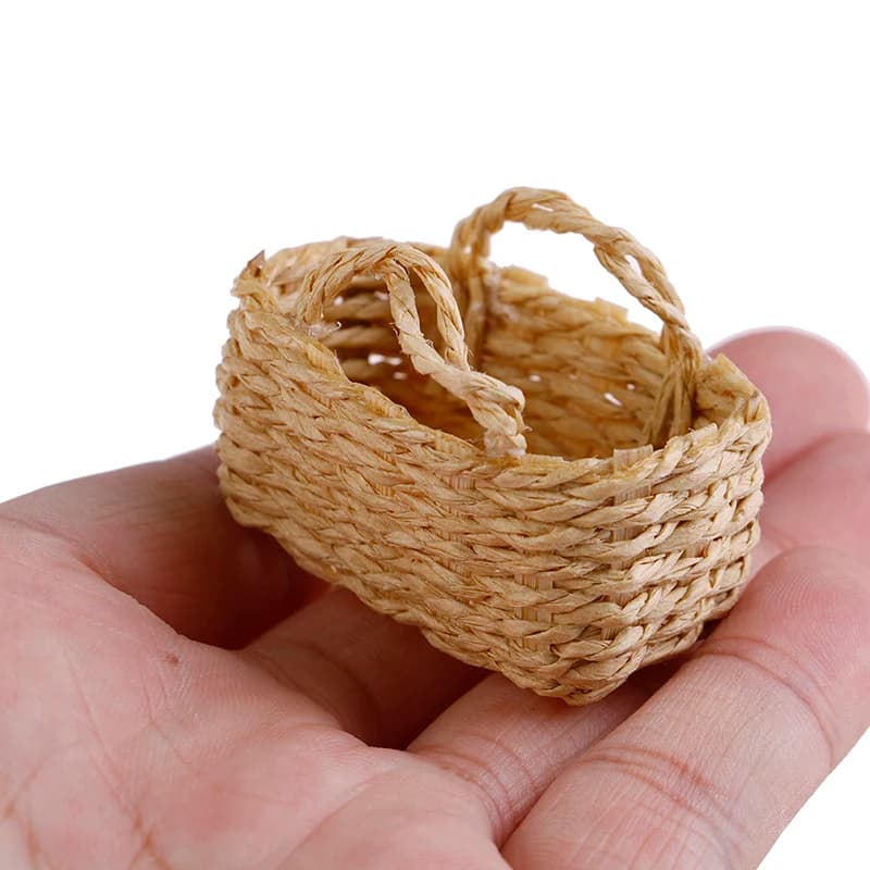 Cesto portaoggetti in miniatura per casa delle bambole 1:12, cesto in vimini per verdure e alimenti, modello da cucina, decorazione, giocattolo, accessori per casa delle bambole