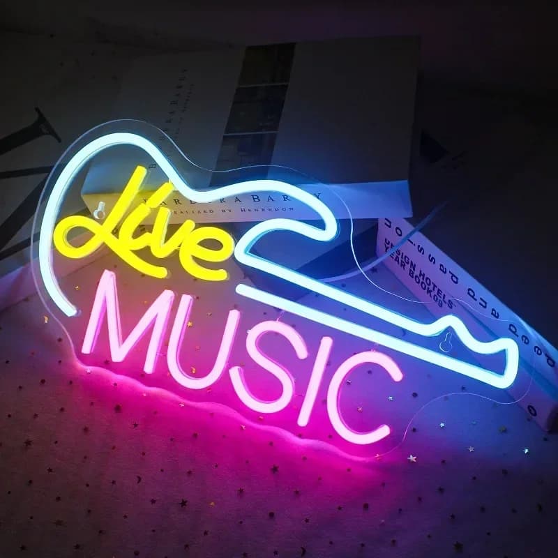 Insegna al neon per chitarra rock Luce al neon a LED per decorazione da parete, insegna illuminata a forma di chitarra, luce al neon USB per musica dal vivo da bar