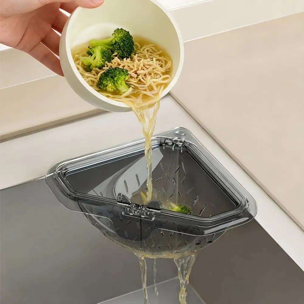 Cestello magnetico triangolare da 17 cm per lavello, filtro angolare per lavello da cucina, raccoglitore di rifiuti per residui di cibo e verdure