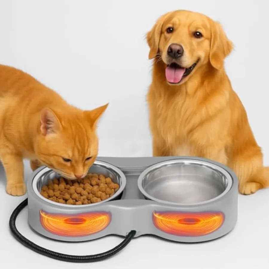 Pet Heated Bowl for Cat Dog, Freeze-Proof Warming Animal Food Feeder with Anti-Chew Cord, Waterproof and Thermostat Heating Bow