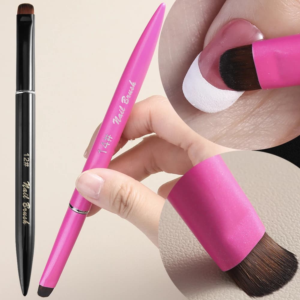 Pennello per Unghie Francese 3-in-1 Nero e Rosa, Punta Quadrata e Rotonda, Pennello Fine per Nail Art, per Unghie in Gel e Acrilico, Strumento per Rimuovere lo Smalto