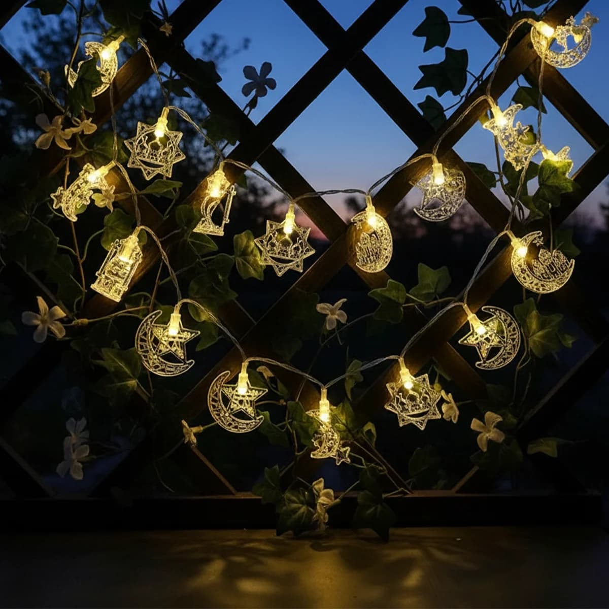 Luci a stringa LED festive da 1,5 m, a batteria, decorative, a forma di stella, bianco caldo, per feste