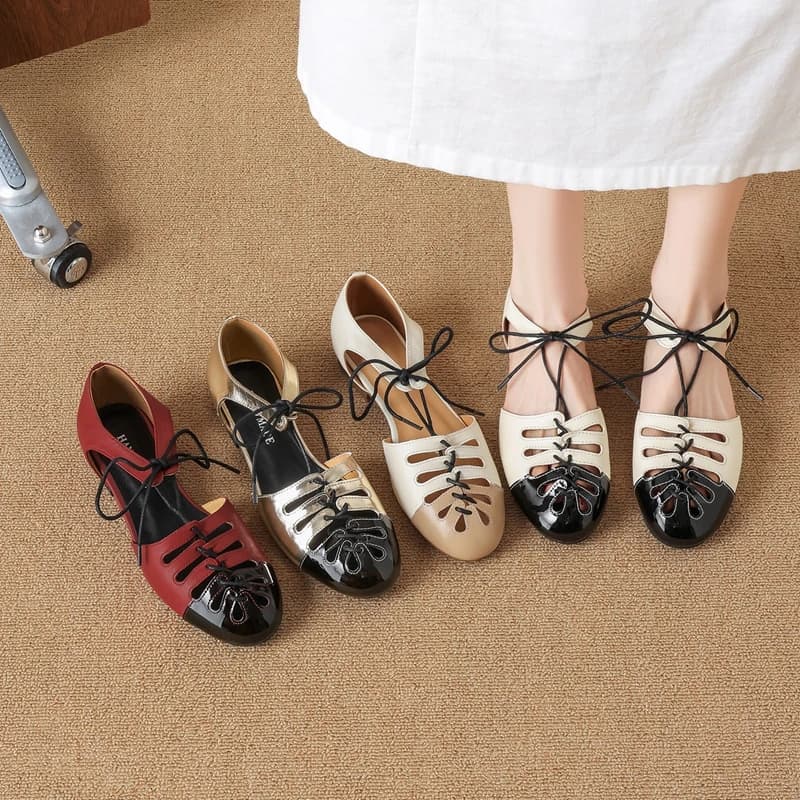 Nuove scarpe estive da donna in pelle di vacchetta con lacci, tacco basso, punta aperta, traspiranti, stile romano, sandali alla moda.