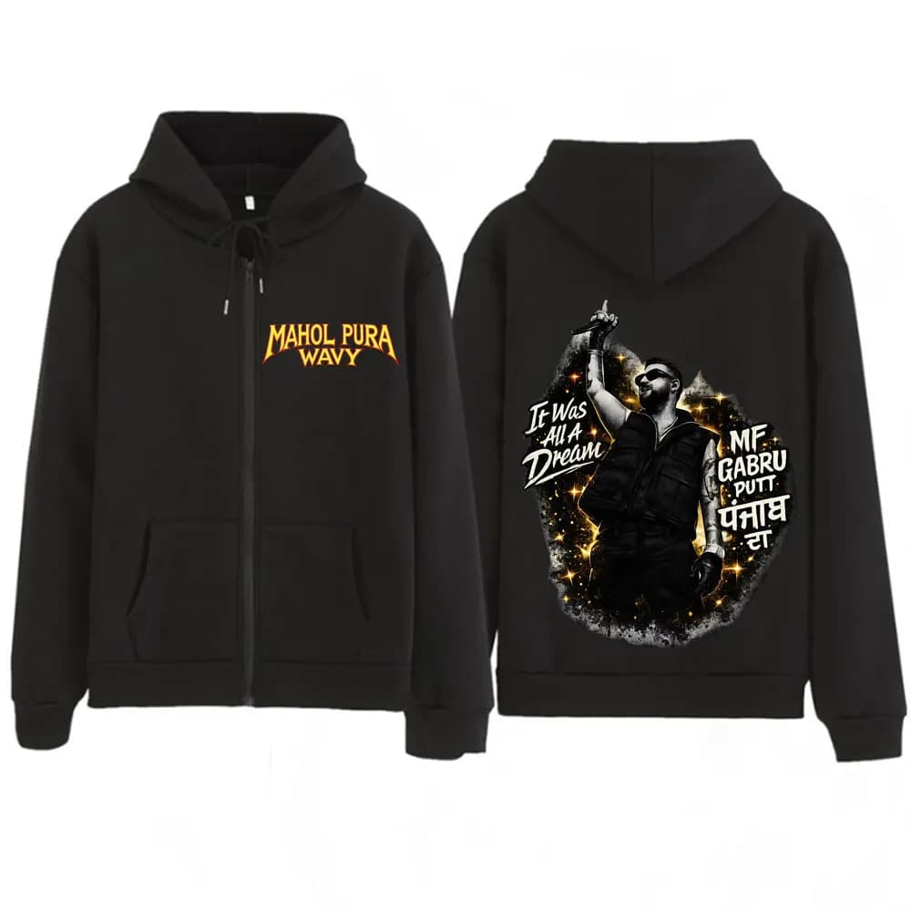 Felpa con Cappuccio e Zip Grafica Rapper Karan Aujla P-POP Culture Tour 2026 Uomo Donna Giacca Hip-hop Casual Harajuku
