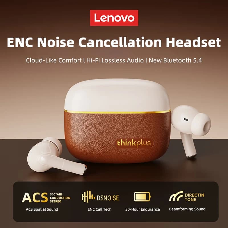 Lenovo LP27 Pro Wireless Bluetooth Headphones Call ENC Clear Noise Cancellation Audibles Touch Control Headphones with Microphone