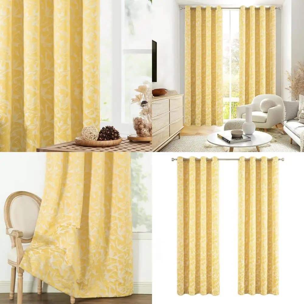 Tende Jacquard Astratte Giallo Vibrante, Set di 2 Pannelli per Arredamento Estetico, Filtraggio della Luce, 52x96