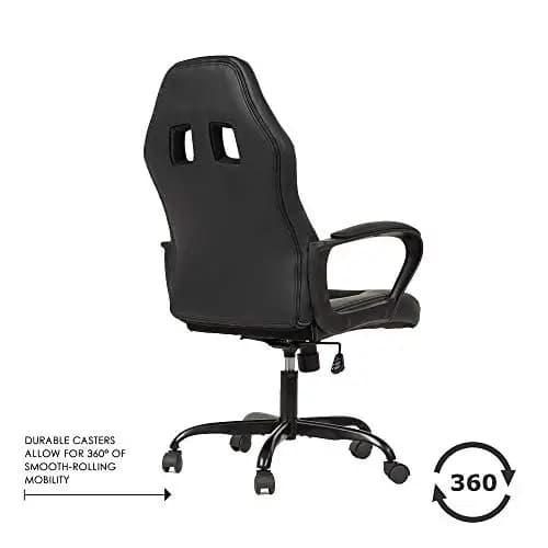 Sedia da ufficio ergonomica da gaming in pelle PU nera con supporto lombare, altezza regolabile, rotazione a 360° ° Ruote Girevoli e Resistenti