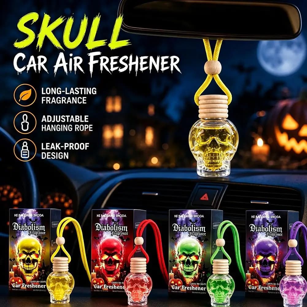 Skull-Shaped Wooden Car Air Freshener Long-Lasting Car Diffuser Perfume Bottle Car Perfume Keep Car Fresh