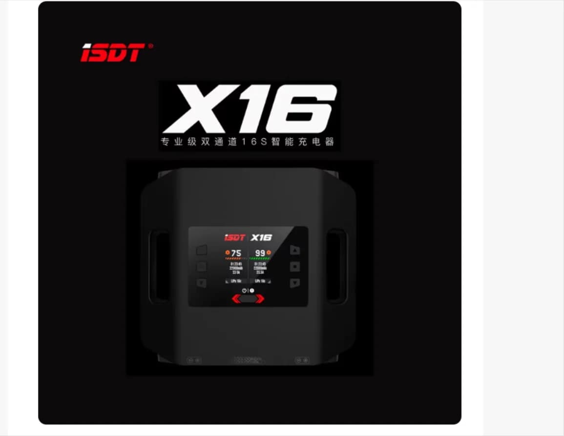 Caricabatterie bilanciatore intelligente agli ioni di litio ISDT X16 di grado professionale a doppio canale 2-16S ad alta potenza