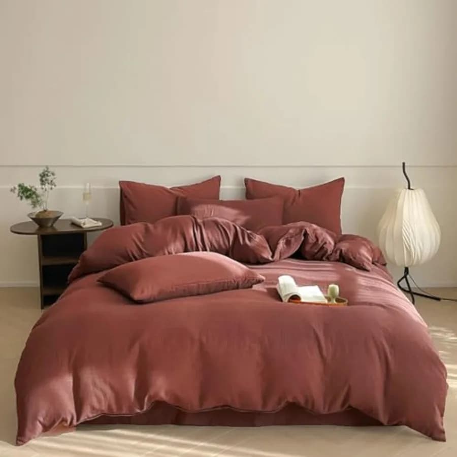 Set Copripiumino Rosso Mattone, Set Biancheria da Letto Rosso Scuro, Coperta Morbida e Traspirante in Tinta Unita Rossa, Set 3 Pezzi