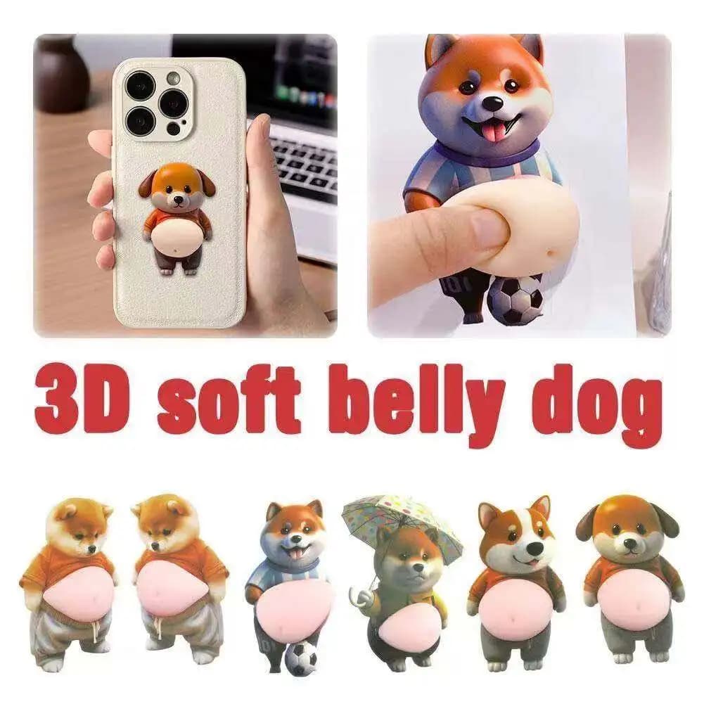 Adesivo per pancia di cane Squishy Shiba Inu 3D Simpatico cucciolo arancione con un morbido sfondo rosa Adesivo autoadesivo in silicone per feste