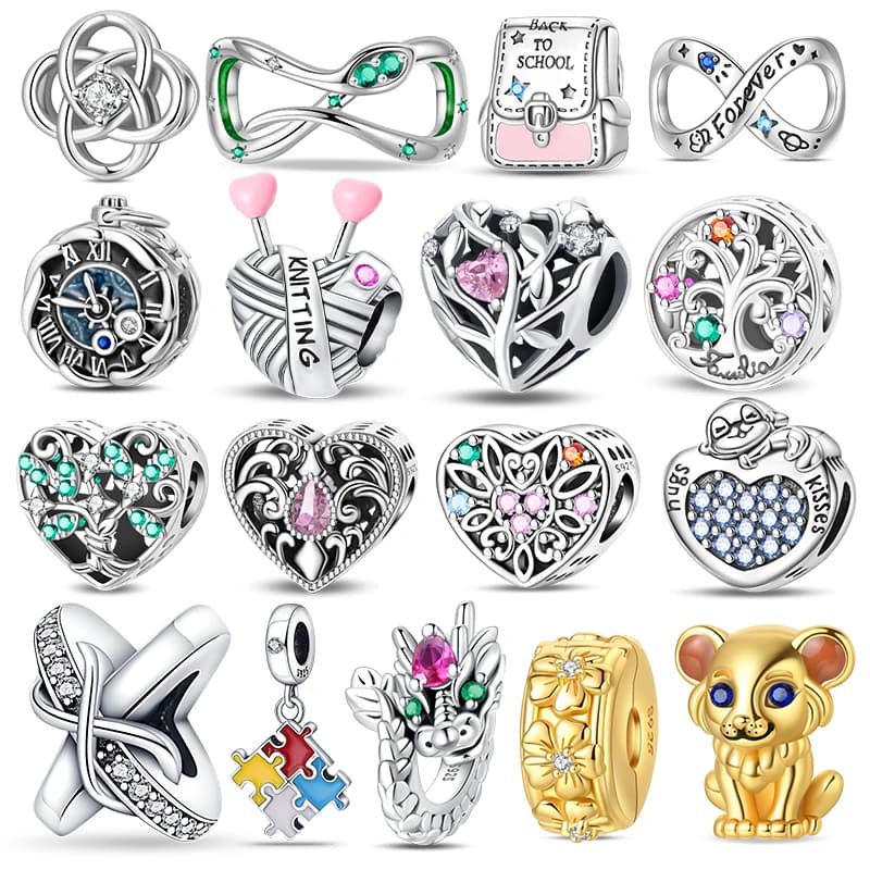 Vintage Clock And Heart Shape Pendants 925 Silver Charm Bead Fit 3mm Original Bracelet Necklace Womens DIY Fine Jewelry Gift Hot