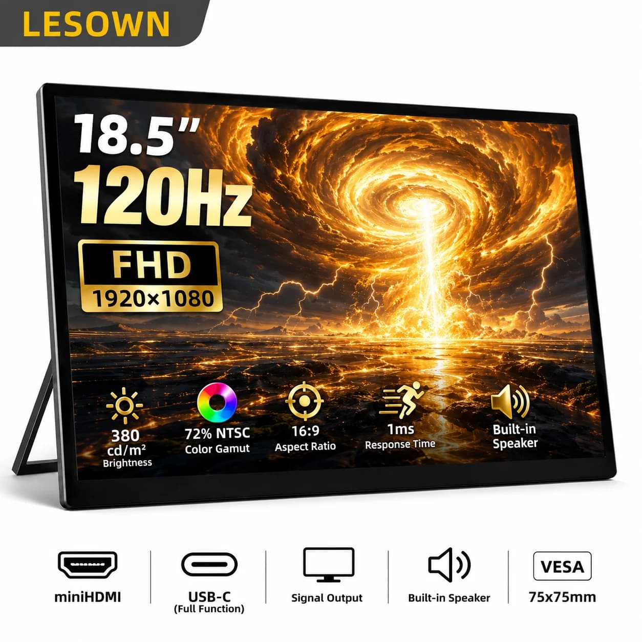 LESOWN 18.5" FHD Travel Screen 120Hz Fast Refresh Mobile Monitor Driver-free Extended Display with Stand for PS5