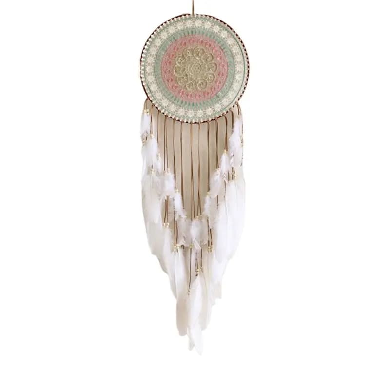 AEE4-Woven Round Dream Catcher With Feather Tassel For Bedroom Hanging Decoration Cute Pendant For Home Decor