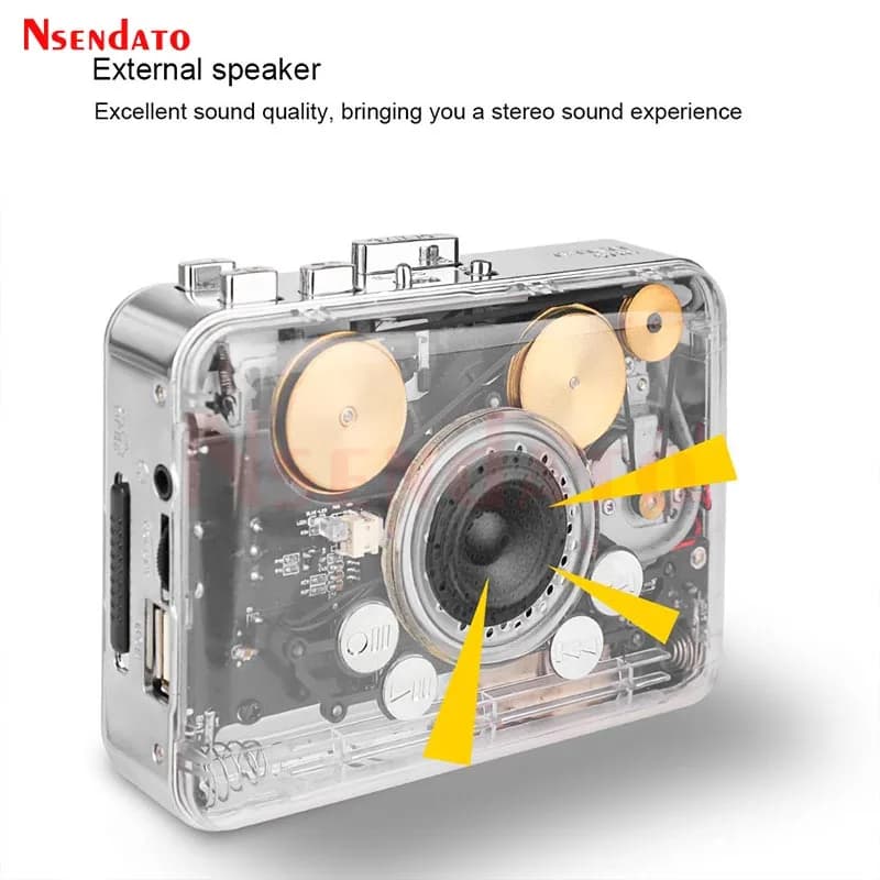 Lettore di cassette USB trasparente e convertitore da nastro a MP3, lettore audio musicale con altoparlante per chiavetta USB