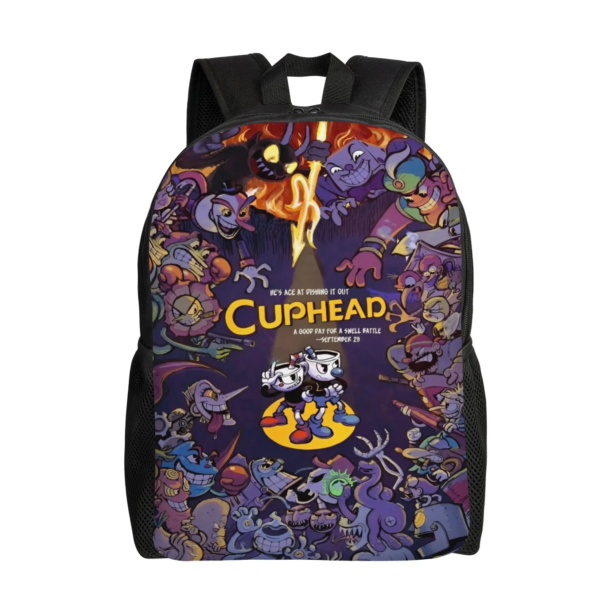 Cuphead cartoon Backpack University Backpacks Boy Girl Funny High School Bags Design Pattern Rucksack