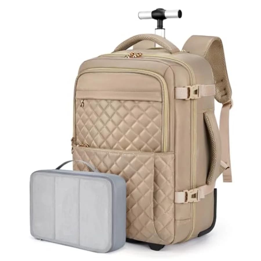 Zaino con ruote per donna, zaino con ruote e organizer da viaggio, borsa da viaggio con ruote, valigia da cabina, 17 pollici, grande